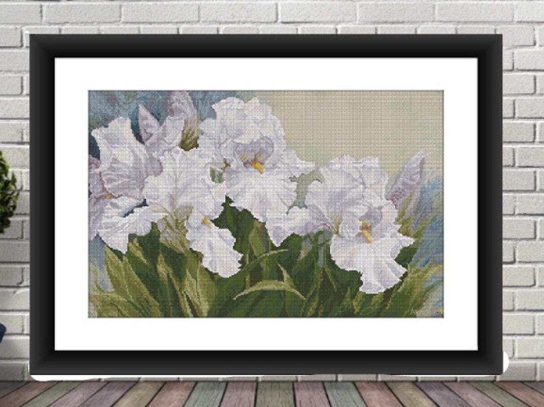 White Iris Flower PDF Counted Cross Stitch Pattern Flowers Gay Parasole ...