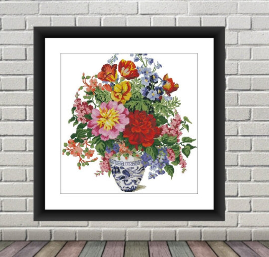 Peonies in Vase Flower PDF Counted Cross Stitch Pattern Flower - Etsy