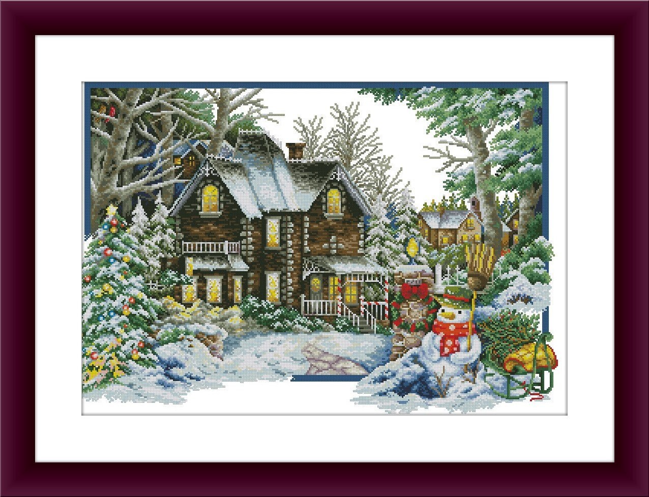Winter Cottage Counted Cross Stitch Pattern Winter Landscape Etsy