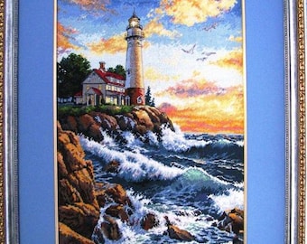 Scenic Lighthouse PDF Counted cross stitch pattern Landscape Digital cross stitch chart seascape lighthouse PDF cross stitch pattern