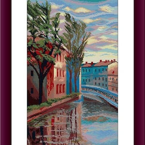 Venetië geteld kruissteekpatroon (talian Cityscape digitale kruissteekkaart aquarel stad kruissteekpatroon borduurkaart)