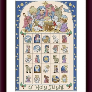 Holy night PDF Counted cross stitch pattern Nativity scene Holiday Digital cross stitch chart xmas PDFneedlepoint chart nativity