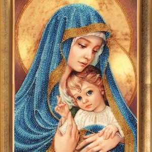 Mother of God icon PDF Counted cross stitch pattern Madonna and Jesus Digital cross stitch chart religious cross stitch pattern download