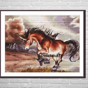 Unicorn PDF Counted cross stitch pattern Fantasy animals Digital cross stitch chart modern Landscape cross stitch pattern