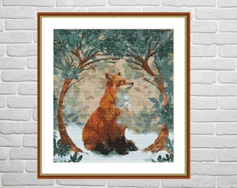 Woodland Fox PDF Geteld borduurpatroon dieren Digitaal borduurschema modern Schattige dieren borduurpatroon