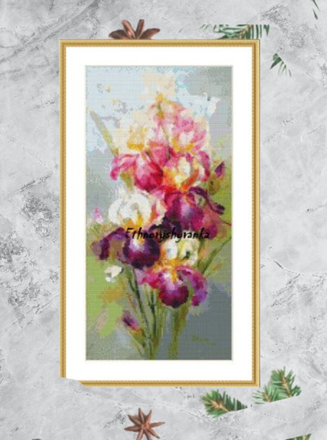Waterocolor Iris Flower PDF Counted Cross Stitch Pattern Watercolor ...