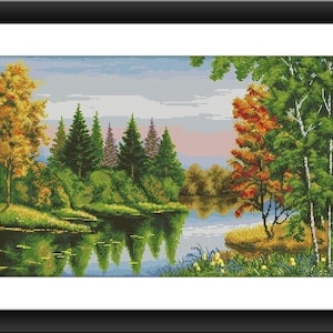 Autumn Landscape PDF Counted cross stitch pattern Landscape fall Digital cross stitch chart Fall season PDF xstitch pattern instant download