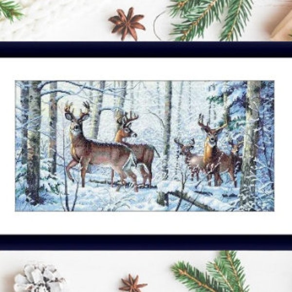 Woodland deer Counted cross stitch pattern PDF winter landscape Digital cross stitch chart woodland deer PDF cross stitch pattern