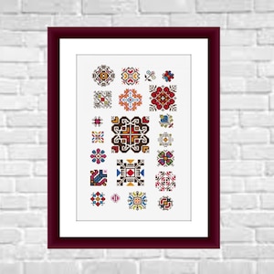 Geometrisch patroonmonster vintage Geteld kruissteekpatroon runner kruissteekschema vintage kruissteekpatroon seizoen borduurpunt