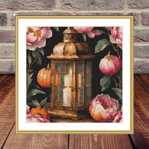 Autumn Garden PDF cross stitch pattern Flavours of autumn Digital cross stitch chart halloween Lantern pumpkin cross stitch pattern