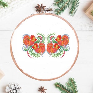 Rooster PDF Counted cross stitch pattern Country birds Digital cross stitch folk chart vintage cross stitch pattern