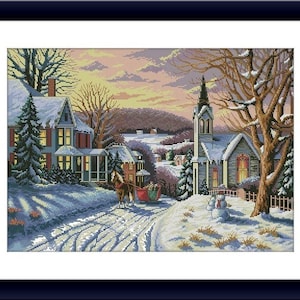 Christmas Eve Counted cross stitch pattern pdf xmas village Holiday Digital cross stitch chart christmas tree PDF cross stitch pattern