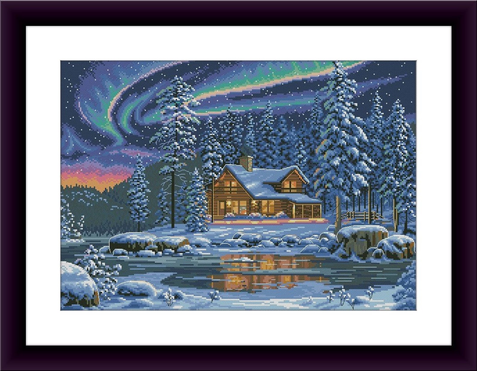 Woodland Cabin Counted Cross Stitch Pattern Winter Landscape Digital ...