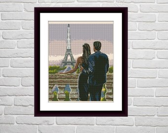 Couple Counted cross stitch pattern city Paris Digital cross stitch chart European city cross stitch pattern instant download