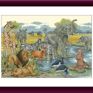 Afrika Kreuzstichmuster PDF afrikanische Tiere Digitale Kreuzstichvorlage Folk Kreuzstichmuster afrikanischer Löwe xstitch chart
