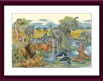Africa Counted cross stitch pattern PDF african animals Digital cross stitch chart Folk cross stitch pattern african lion xstitch chart
