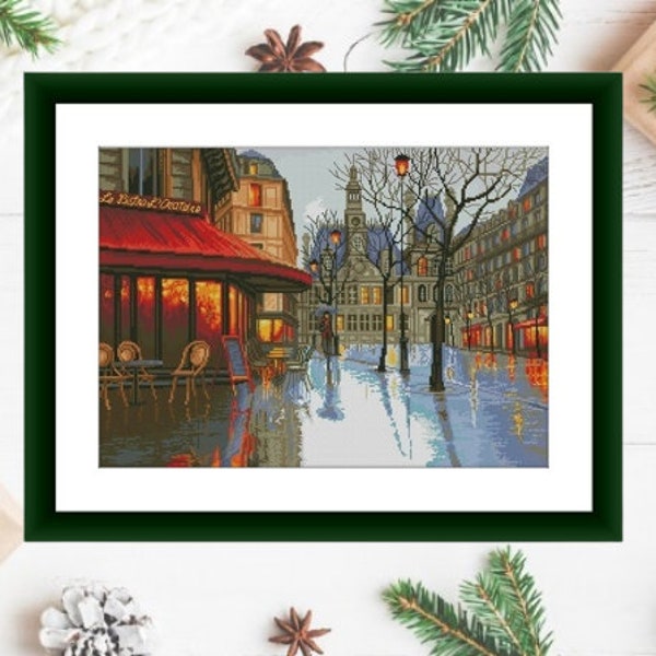 Paris city PDF Counted cross stitch pattern Paris cafe Digital cross stitch chart european city cross stitch pattern instant download