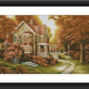 Garden cottage Counted cross stitch pdf pattern cottage Digital cross stitch chart city large cross stitch pattern instant download