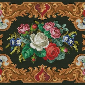 Vintage rosas corredor contado padrão de ponto cruz buquê antigo gráfico de ponto cruz vintage padrão de ponto cruz temporada bordado