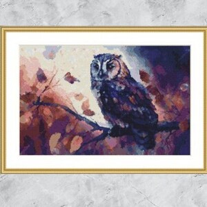 Eulen Vogel Aquarell PDF Kreuzstichvorlage Fantasie Vögel Digitale Kreuzstichvorlage moderne Eule Kreuzstichvorlage