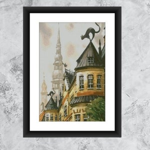 Old city Counted cross stitch pdf pattern cityscape Digital cross stitch chart european city cross stitch pattern instant download