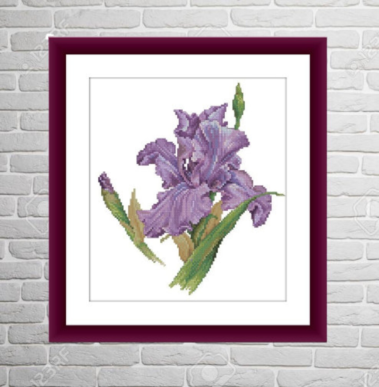 Purple iris Flower PDF Counted cross stitch pattern Watercolor Etsy