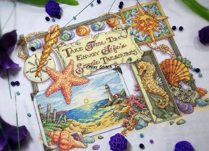 Sea Treasures Sampler Counted Cross Stitch Pattern Pdf Boat Seascape ...