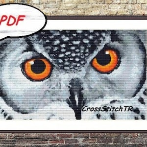 Graue Eulen Vögel PDF Kreuzstichmuster Fantasie Vögel Digitale Kreuzstichvorlage moderne Eule Kreuzstichmuster