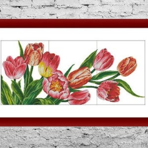 Bouquet di tulipani PDF Schema punto croce contato Fiori Schema punto croce digitale moderno Schema punto croce Natura morta