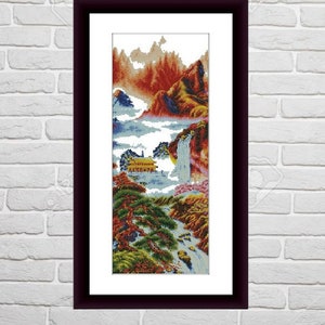 Autumn Landscape PDF Counted cross stitch pattern Landscape fall Digital cross stitch chart Fall season PDF xstitch pattern instant download