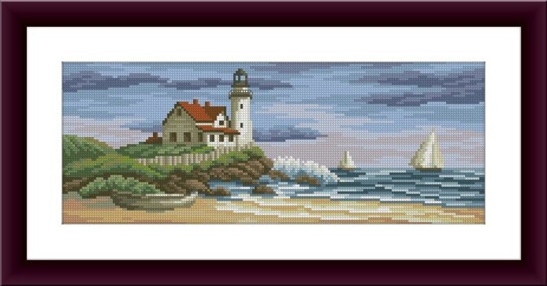 Lighthouse PDF Counted Cross Stitch Pattern Sea View Digital Cross ...