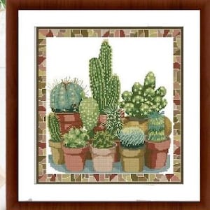 Cacto PDF Padrão de ponto cruz contado Botânico Moderno Gráfico de ponto cruz digital moderno Padrão de ponto cruz de natureza morta cactos xstitch