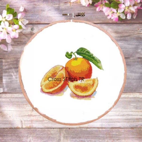 Watercolor Orange PDF Counted cross stitch pattern Fruits Digital cross stitch chart Fruits Still life orange cross stitch pattern