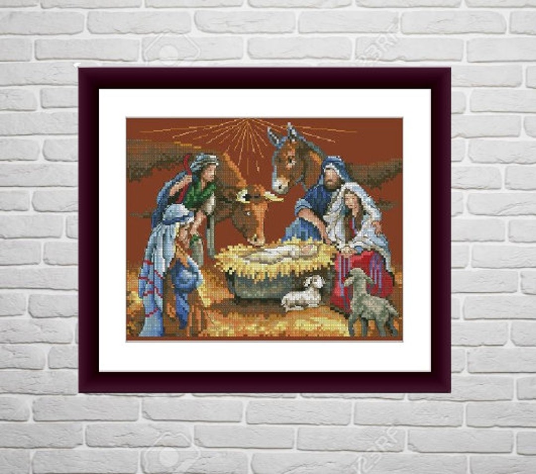Christmas Eve PDF Counted Cross Stitch Pattern Nativity Scene Holiday