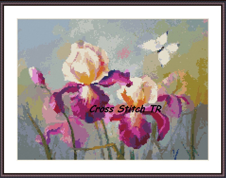 Watercolor Iris Flower PDF Counted Cross Stitch Pattern Watercolor ...
