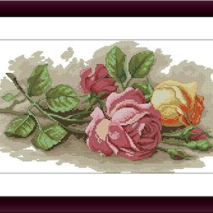 Wilde roos stilleven Geteld kruissteekpatroon pdf Bloem Digitale x-steekkaart roos Stilleven kruissteekpatroon vintage boeket