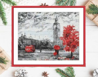 Watercolor London cityscape Counted cross stitch pattern city London Digital cross stitch chart city cross stitch pattern instant download
