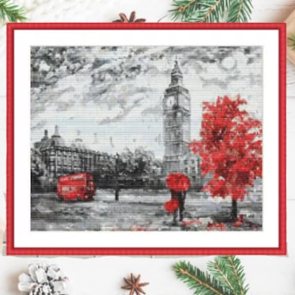 Watercolor London cityscape Counted cross stitch pattern city London Digital cross stitch chart city cross stitch pattern instant download