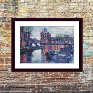 Venetië Geteld kruissteekpatroon Italiaans stadsbeeld Digitaal kruissteekschema aquarel stad borduurpatroon borduurpatroon