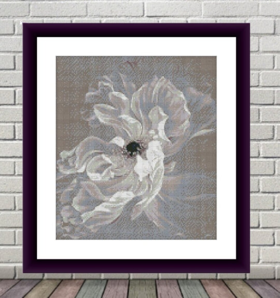 White Peony Flower PDF Counted Cross Stitch Pattern Botanical