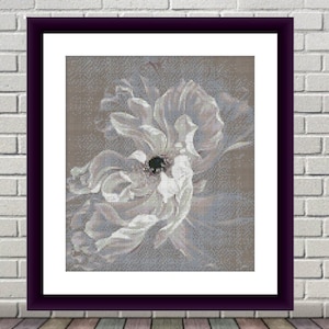 Witte pioenbloem PDF Geteld kruissteekpatroon Botanisch Digitaal kruissteekschema modern Stilleven kruissteekpatroon iris xstitch