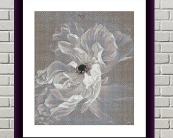 White Peony flower PDF Counted cross stitch pattern Botanical Digital cross stitch chart modern Still life cross stitch pattern iris xstitch