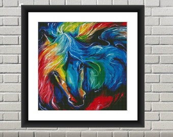 Watercolor horse Animal PDF Counted cross stitch pattern Jungle animals Digital cross stitch chart modern horse cross stitch pattern
