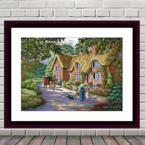 Victorian village Counted cross stitch pdf pattern cottage Digital cross stitch chart city large cross stitch pattern instant download