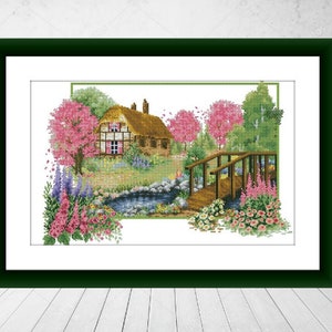 Beautiful cottage Counted cross stitch pdf pattern village cottage Digital cross stitch chart large cross stitch pattern instant download