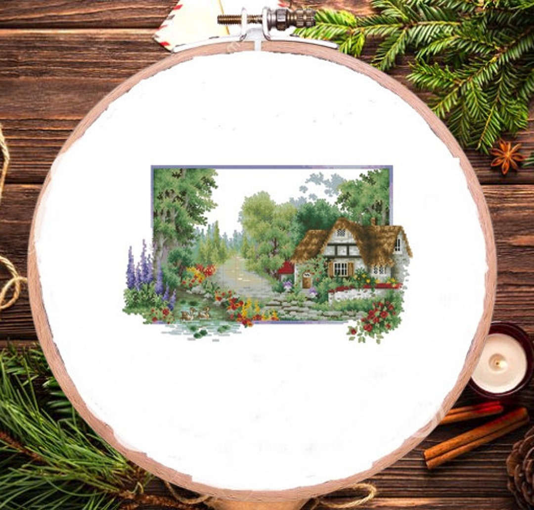 Summer Cottage Counted Cross Stitch Pdf Pattern Village Cottage Digital ...