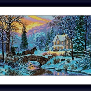 Christmas Eve Counted cross stitch pattern pdf xmas village Holiday Digital cross stitch chart christmas tree PDF cross stitch pattern