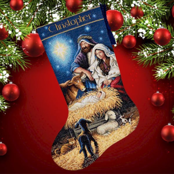 Christmas Stocking Holy nativity PDF Counted cross stitch pattern Christmas Digital cross stitch chart Nativity PDF cross stitch pattern