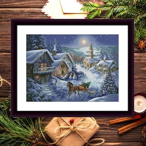 Christmas Eve Counted cross stitch pattern pdf xmas village Holiday Digital cross stitch chart christmas tree PDF cross stitch pattern