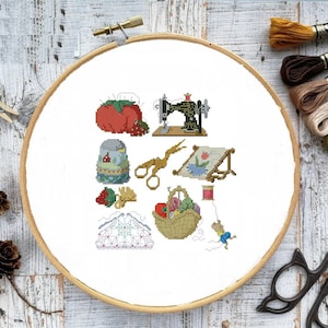 Sewing sampler Counted cross stitch pattern pdf Fashion Digital cross stitch chart Vintage fashion sampler cross stitch pattern cross stitch